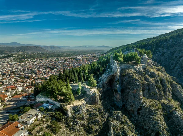 Luftaufnahme Der Zerstörten Mittelalterlichen Bergburg Livadia Griechenland Die Von Den — Stockfoto