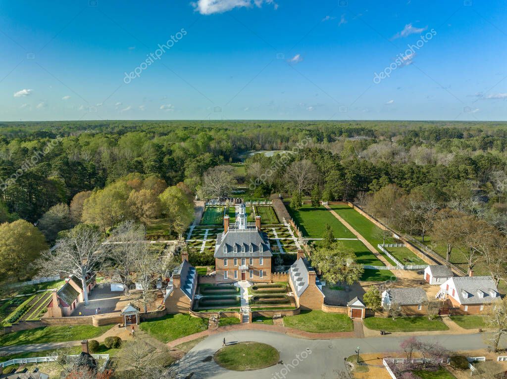Aerial view of the Governor's Palace in Williamsburg, Virginia