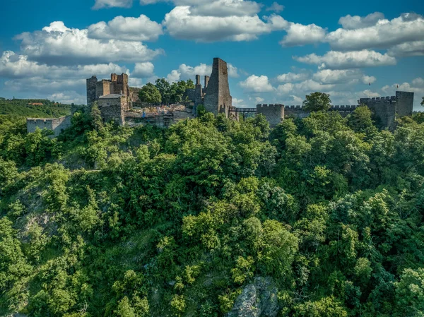 Aerial View Cornstejn Zornstein Lofty Medieval Residence Gothic Fortress Southern — Stock Photo, Image