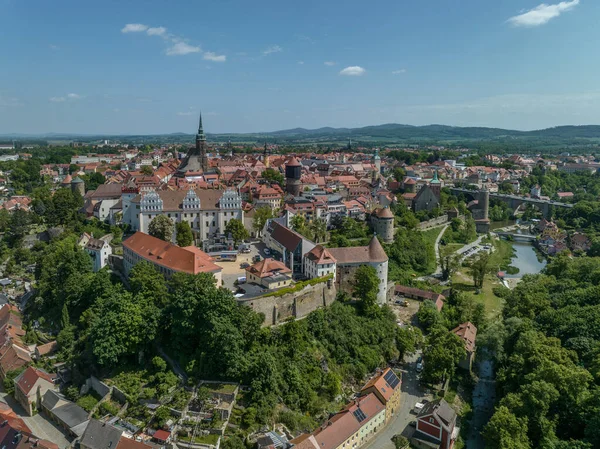 Letecký Pohled Bautzenu Lužici Sasko Východním Německu Ortenburským Středověkým Hradem — Stock fotografie
