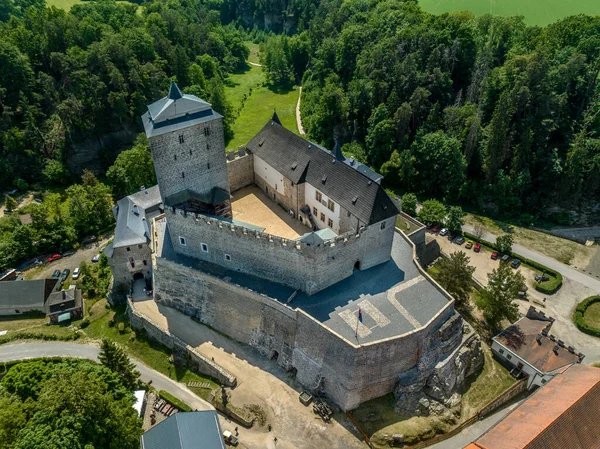 Vista Aérea Kost Castlein Libosovice Construído Alto Estilo Gótico Torre — Fotografia de Stock
