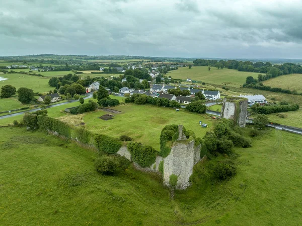 アイルランドの角の円形の塔で囲まれた壁に囲まれた四角形の中庭 ロスコモン郡のバリントバー城の空想的な眺め — ストック写真