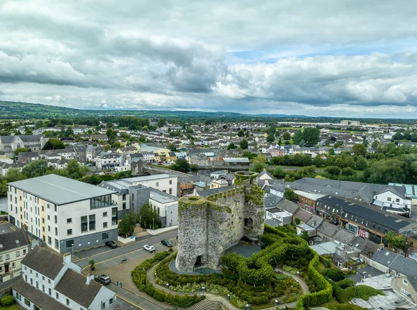 Vista Aérea Castelo Carlow Cidade Irlanda Com Torres Circulares Acima — Fotografia de Stock