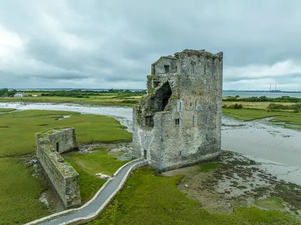 Widok Lotu Ptaka Zamek Carrigafoyle Zrujnowany Irlandzki Dom Wieży Munster — Zdjęcie stockowe
