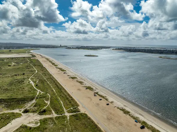 stock image Aerial view of Fiesta Island nature reserve in the heart of San Diego with views of Bay Park