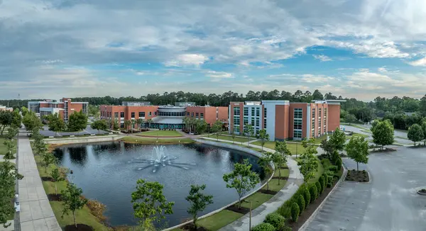 stock image Aerial view of Horry Georgetown Technical College, public trade school in Myrtle Beach South Carolina, with dramatic sky