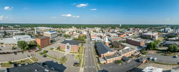 stock image Aerial view of Rocky Mount Nash County North Carolina, typical small town USA with main street, Methodist church, public buildings