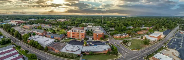 stock image Aerial view of Fayetteville State University public historically black university in Fayetteville, North Carolina with dramatic colorful sunset sky