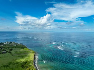 Aerial view of beautiful Dieppe beach bay with a black sand beach, palm trees, and a reef that protects swimmers and snorkelers om St Kitts where the Caribbean sea and the Atlantic Ocean meet  clipart