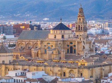İspanya 'da eşsiz bir ortaçağ anıtı olan Cordoba Camii Katedrali' nin havadan yakından görünüşü