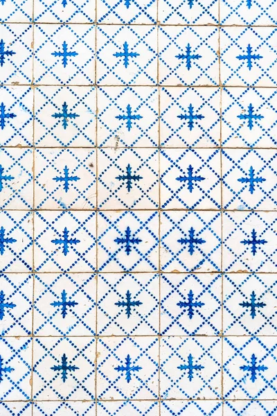 Fragmento Muro Edificable Con Azulejos Cerámica Blanca Azul Azulejo Abstracto — Foto de Stock