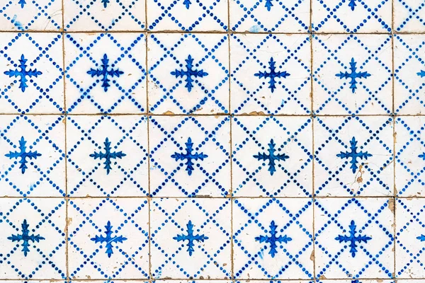 Fragmento Muro Edificable Con Azulejos Cerámica Blanca Azul Azulejo Abstracto — Foto de Stock