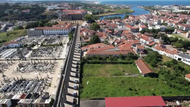 Aerial Drone View Old Historical City Vila Conde Santa Clara — Vídeo de stock