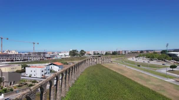 Drone Flight Santa Clara Aqueduct Corn Field North Portugal — Vídeo de stock