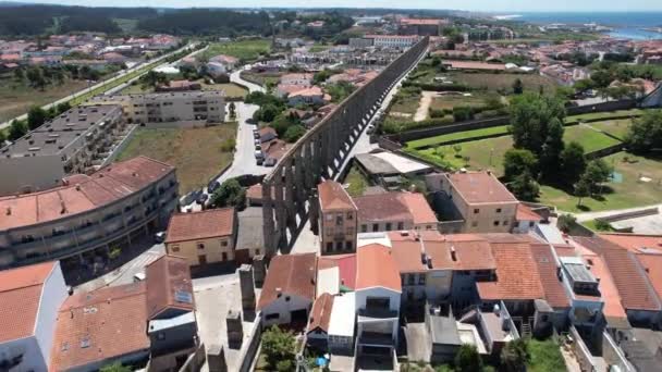 Aerial Drone View Old Historical City Vila Conde Santa Clara — ストック動画