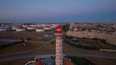 Evening Aerial view over the lighthouse in Leca da Palmeira, Matosinhos. North Portugal