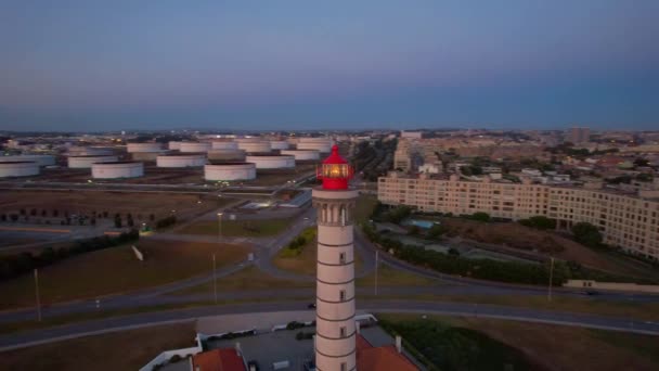 Evening Aerial View Lighthouse Leca Palmeira Matosinhos North Portugal — Vídeo de Stock