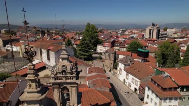 Aerial Drone View Holy Cross Church Historic City Center Braga — Video