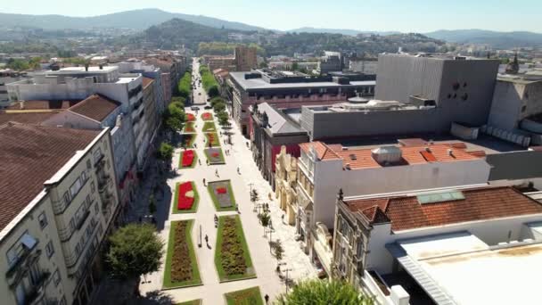 Vista Aérea Del Centro Histórico Braga Portugal — Vídeos de Stock