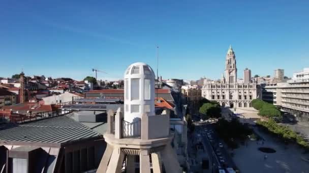 Aerial Drone View Porto City Center Typical Skylight Glass Roof — ストック動画