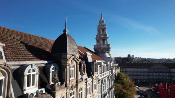 Aerial Drone View Porto City Center Typical Tile Red Roofs — Stockvideo