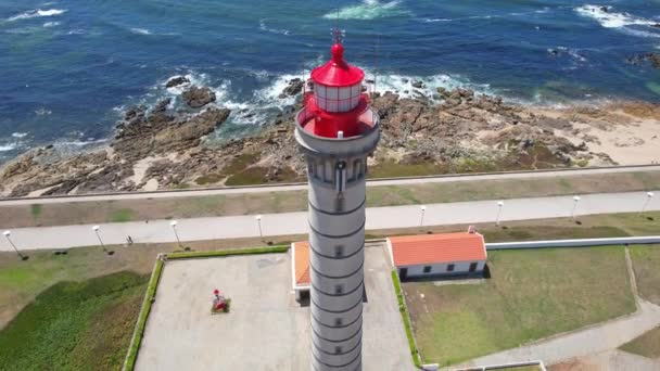 Aerial View Lighthouse Leca Palmeira Matosinhos North Portugal — Vídeos de Stock