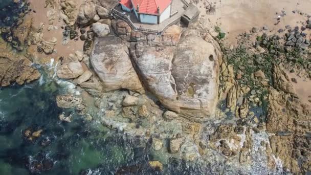 Aerial Top View Chapel Lord Stone Ocean Famous Landmark Portugal — Vídeos de Stock