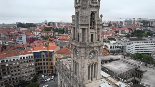 Circle Aerial View Porto City Hall Liberdade Square Famous City — Stock Video