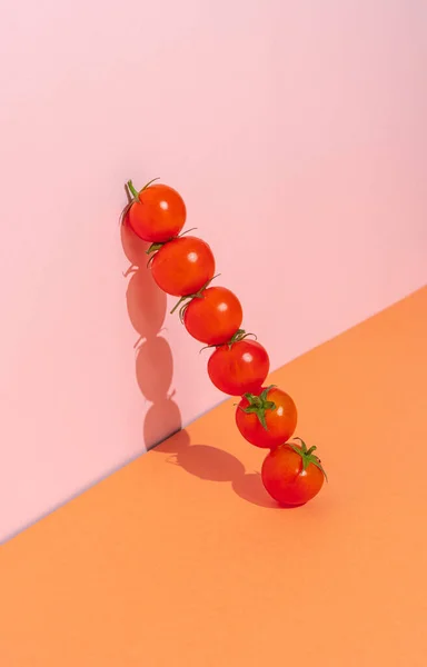 분홍색 오렌지색 배경에 토마토 식품의 개념입니다 창조적 채식주의자 식생활 — 스톡 사진