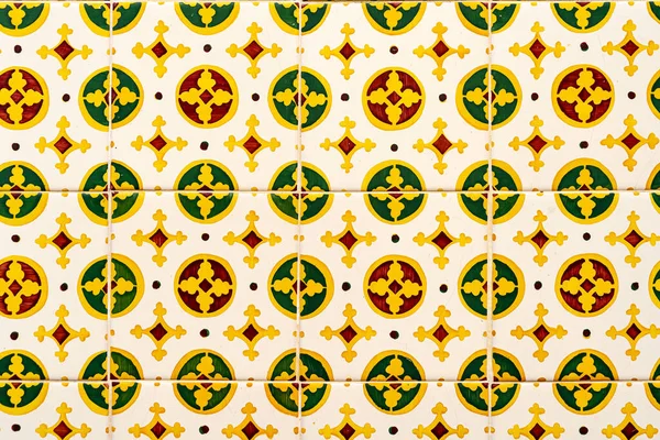 传统的葡萄牙和西班牙瓷砖 五彩斑斓的黄色和绿色阿苏莱霍背景 — 图库照片