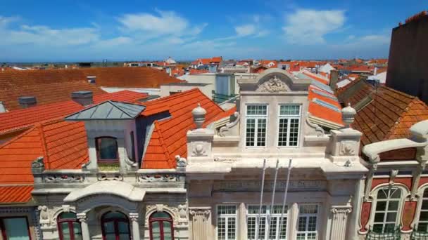 Повітряний Вид Типової Португальської Старої Будівлі Має Дахи Місті Авейру — стокове відео