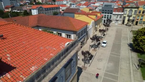 Vista Aérea Del Dron Plaza Almada Centro Ciudad Povoa Varzim — Vídeo de stock
