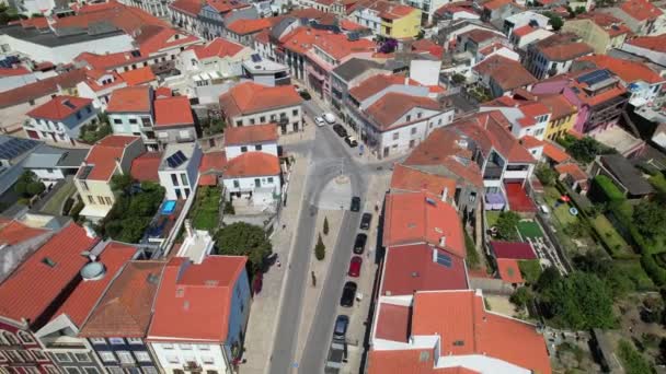 Circle Vista Aérea Drones Casas Calles Povoa Varzim Portugal — Vídeo de stock