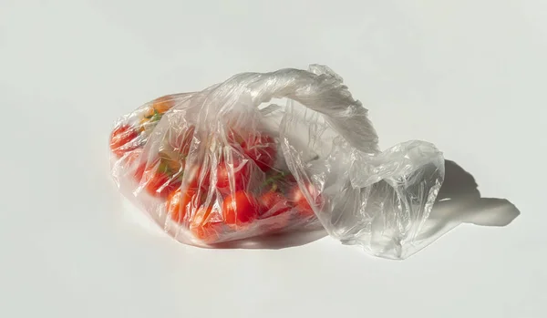 Les Tomates Cerises Dans Sac Plastique Transparent Petites Tomates Rouges — Photo