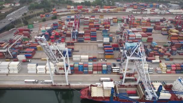 Oporto Portugal July 2022 Aerial View Cargo Containers Shipment Area — Vídeo de Stock