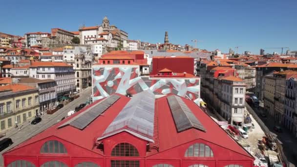 Letecký Pohled Červenou Střechu Hard Clubu Dříve Ferreira Borges Market — Stock video