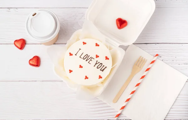 Bento Cake Dengan Teks Love You Papan Putih Latar Belakang Stok Lukisan  