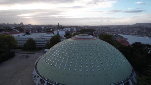 Circle Flygfoto Över Crystal Palace Nära Dourofloden Porto Stad Tidig — Stockvideo