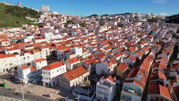 Vacker Flygdrönare Utsikt Över Nazare City Portugal — Stockvideo