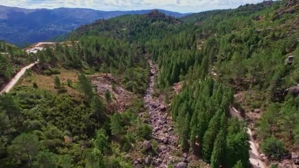 Epic Aerial View Surround Mountains Peneda Geres National Park Northen — Stok Video