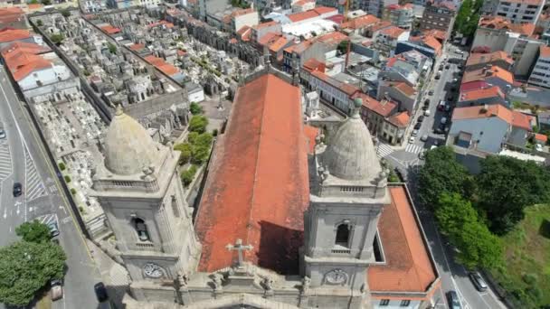 Portekiz Porto Şehrindeki Büyük Lapa Kilisesi Mezarlığının Havadan Görünüşü — Stok video