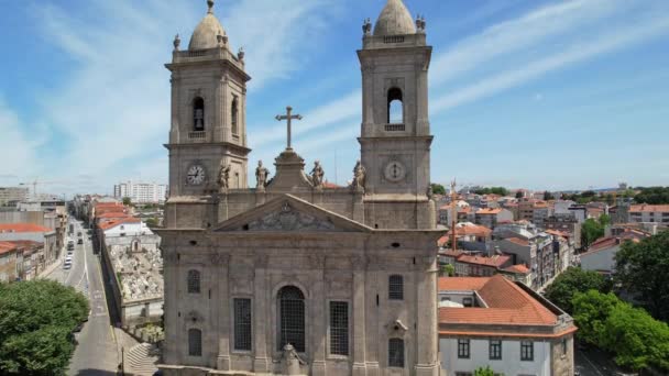 Luftaufnahme Der Großen Lapa Kirche Porto City Portugal — Stockvideo