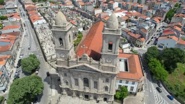 Luftaufnahme Der Großen Lapa Kirche Porto City Portugal — Stockvideo