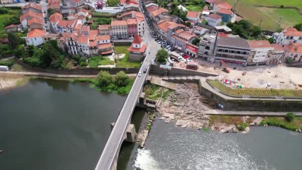 Vista Aérea Ciudad Barcelos Distrito Braga Portugal Paisaje Sobre Río — Vídeo de stock