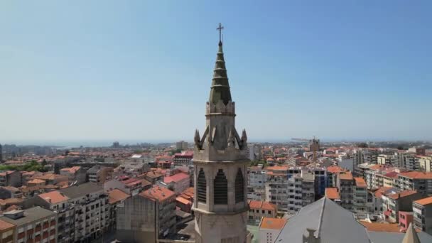 Aerial View Marques Church Porto City Portugal — Stock Video