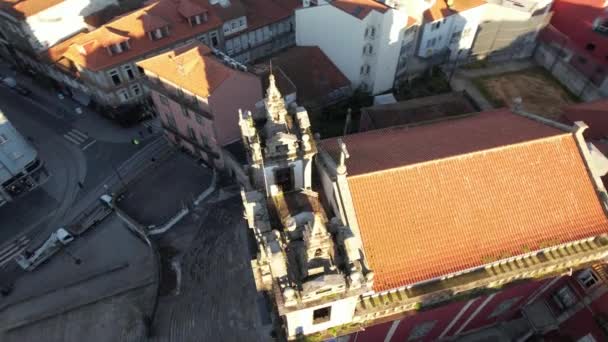 Círculo Vídeo Aéreo Hermosa Iglesia Portuguesa Con Azulejos Azulejo Igreja — Vídeo de stock