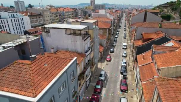 Porto Portugal 2023 Decoração Bandeiras Coloridas Porto Festa São João — Vídeo de Stock