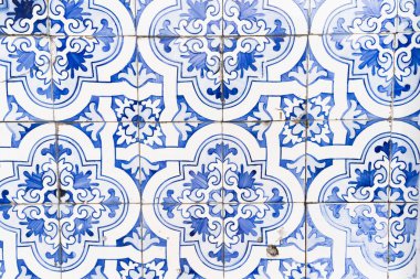 Geleneksel Portekizce ve İspanyolca klasik fayans mavi Azulejo arkaplanı