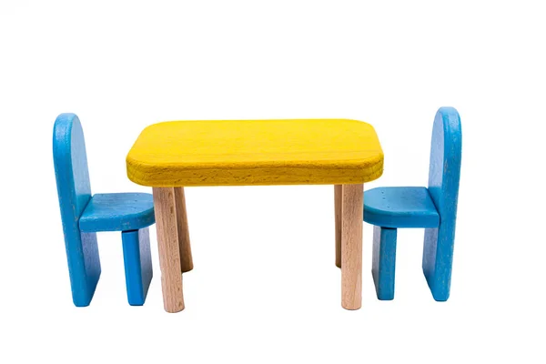 Uma Cadeira Brinquedo Azul Madeira Sofá Duas Cadeiras Com Uma — Fotografia de Stock