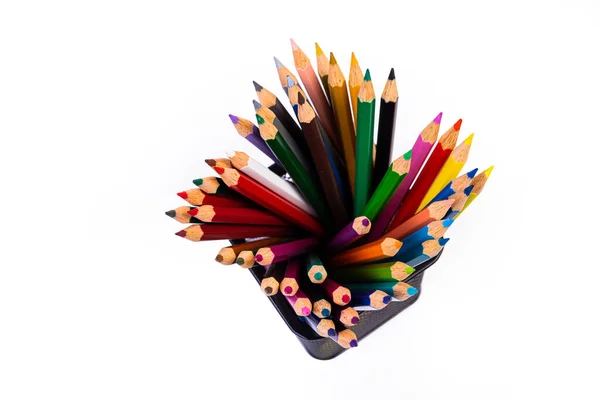 Многоцветные Войлочные Ручки Стекле Белом Фоне Крупным Планом Копировальным Пространством — стоковое фото